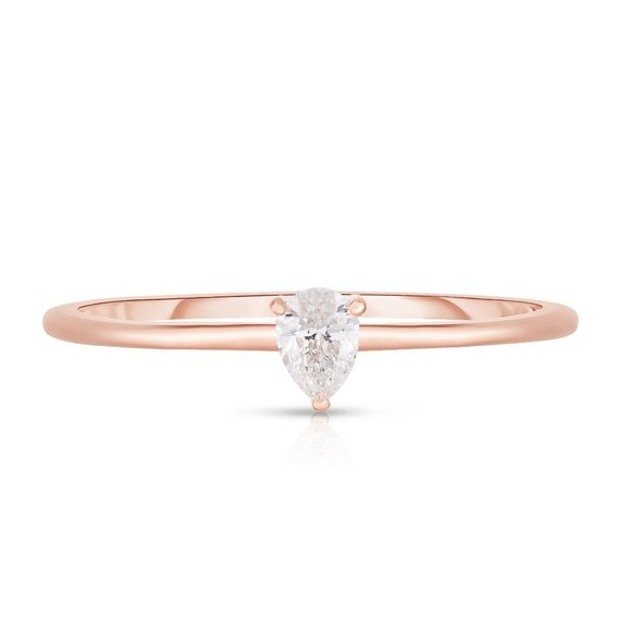 Single Pear Diamond Ring In 14k Gold - Picture 3 of 7